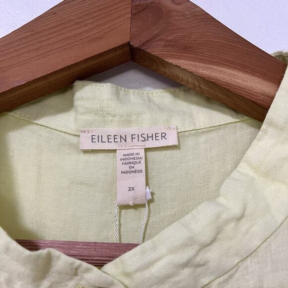 Eileen Fisher Organic Linen Button Tunic Top Size 2X Citrus Coastal Resortwear - Picture 5 of 7